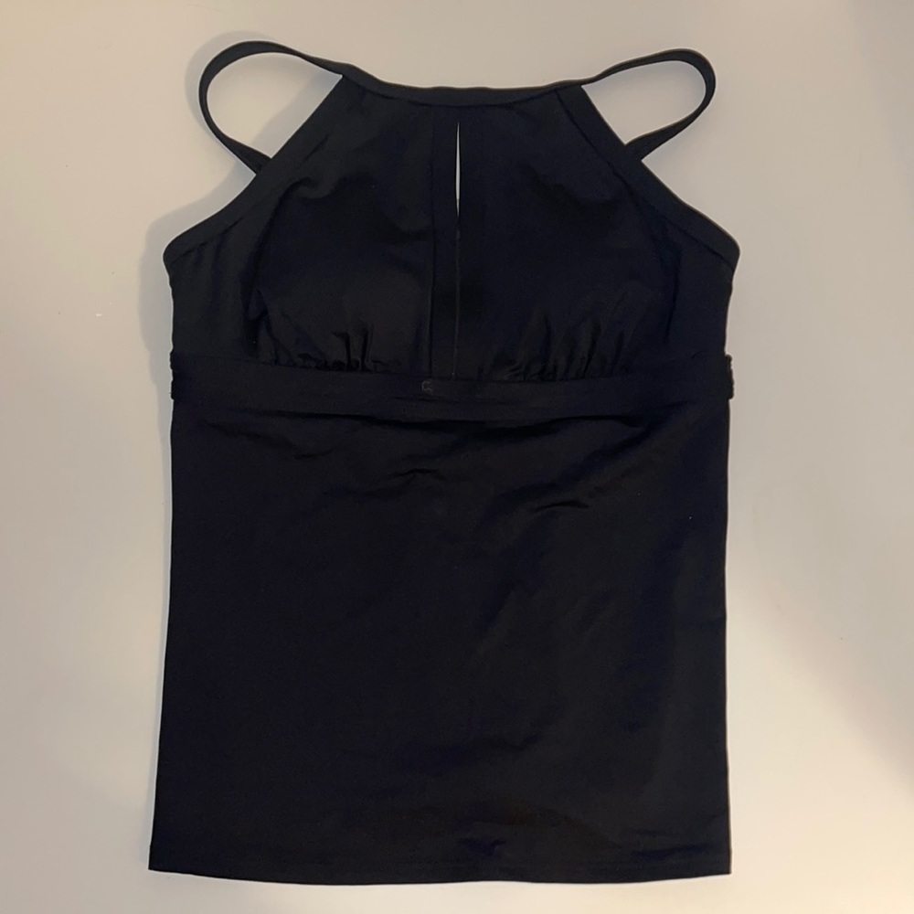 Black and white striped Land’s End tankini